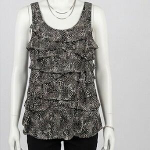 Style & Co Black White Ruffle Tiered Tank Top Sleeveless Blouse XS Boho Dot